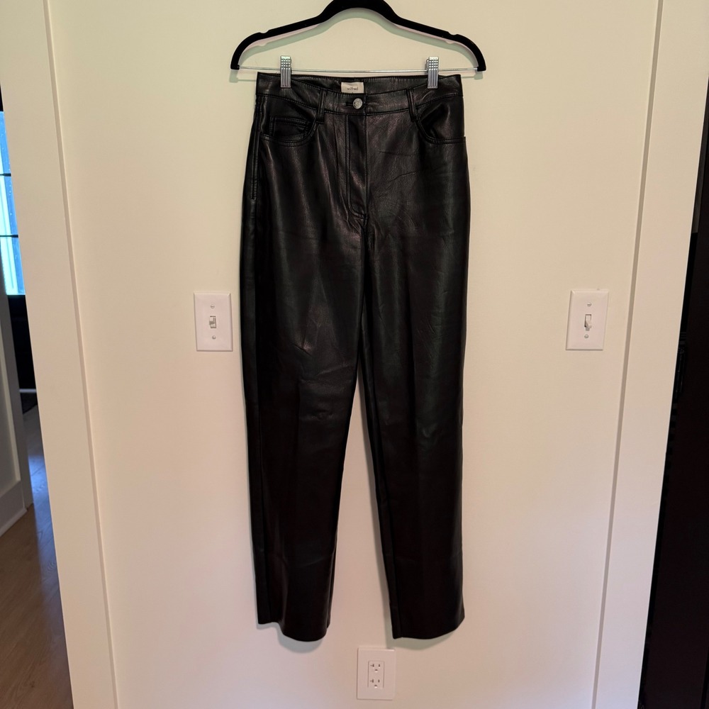 Wilfred Aritzia Melina‎ Pants Black Vegan Leather Straight Leg High Rise Size 4
